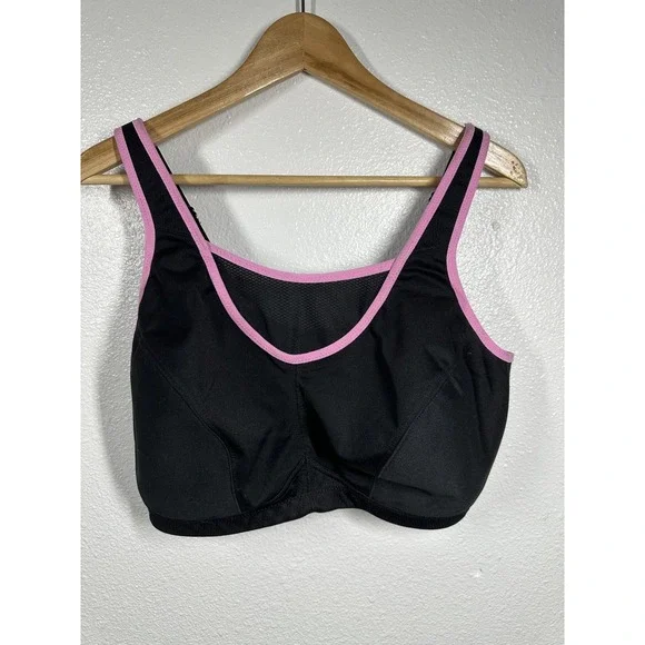 Glamorise Sports Bra Womens 44D Black Pink No-Bounce Camisole High Impact 1066 - Picture 1 of 6